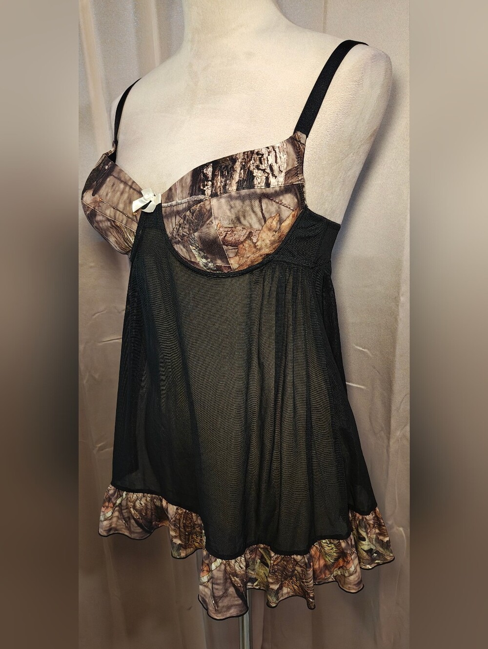 Y2K Wilderness Dreams Camo Lingerie Babydoll Slip Dress. - Picture 3 of 12